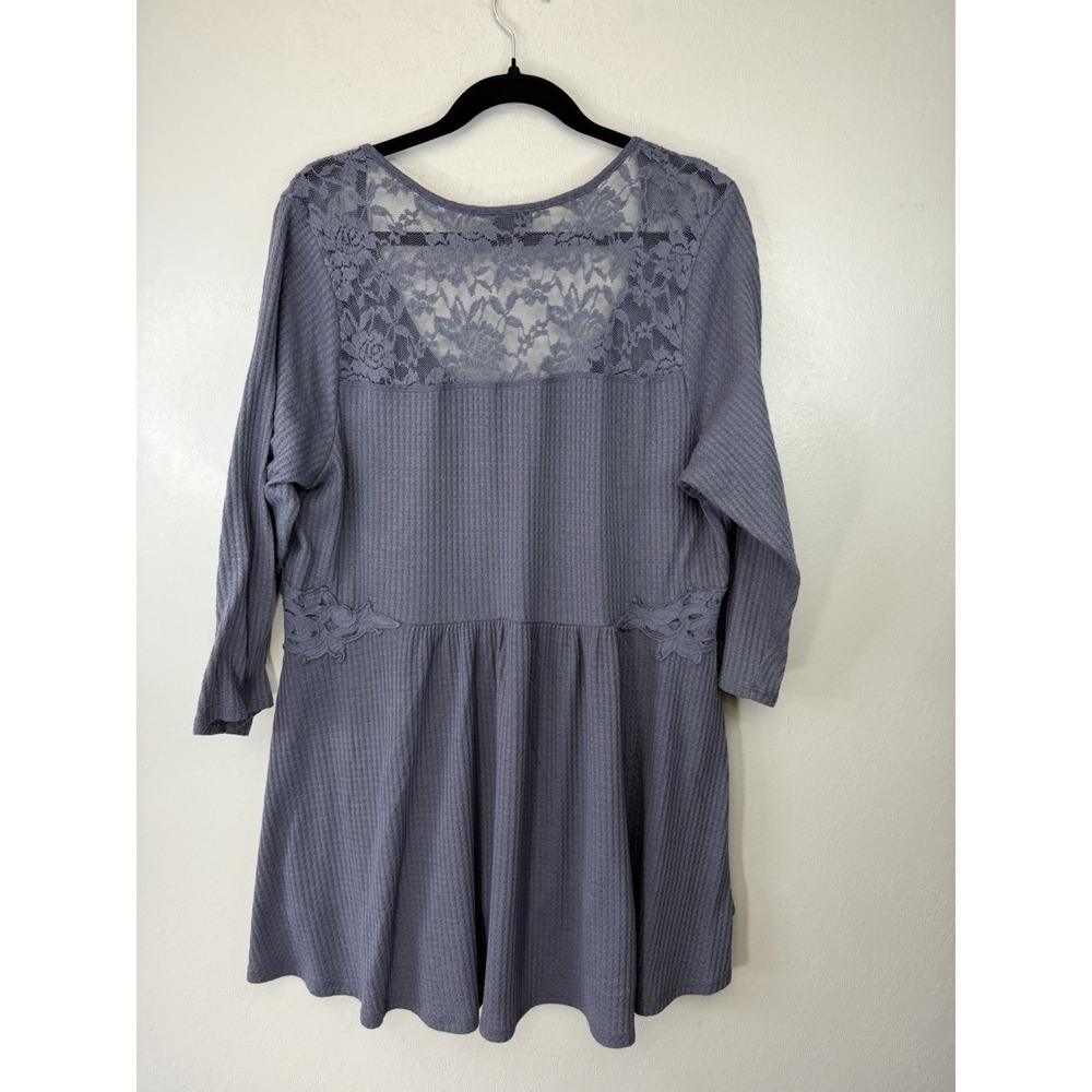 Torrid 2 Dusty Blue Waffle Knit‎ Tunic W Lace Accents - Picture 8 of 8